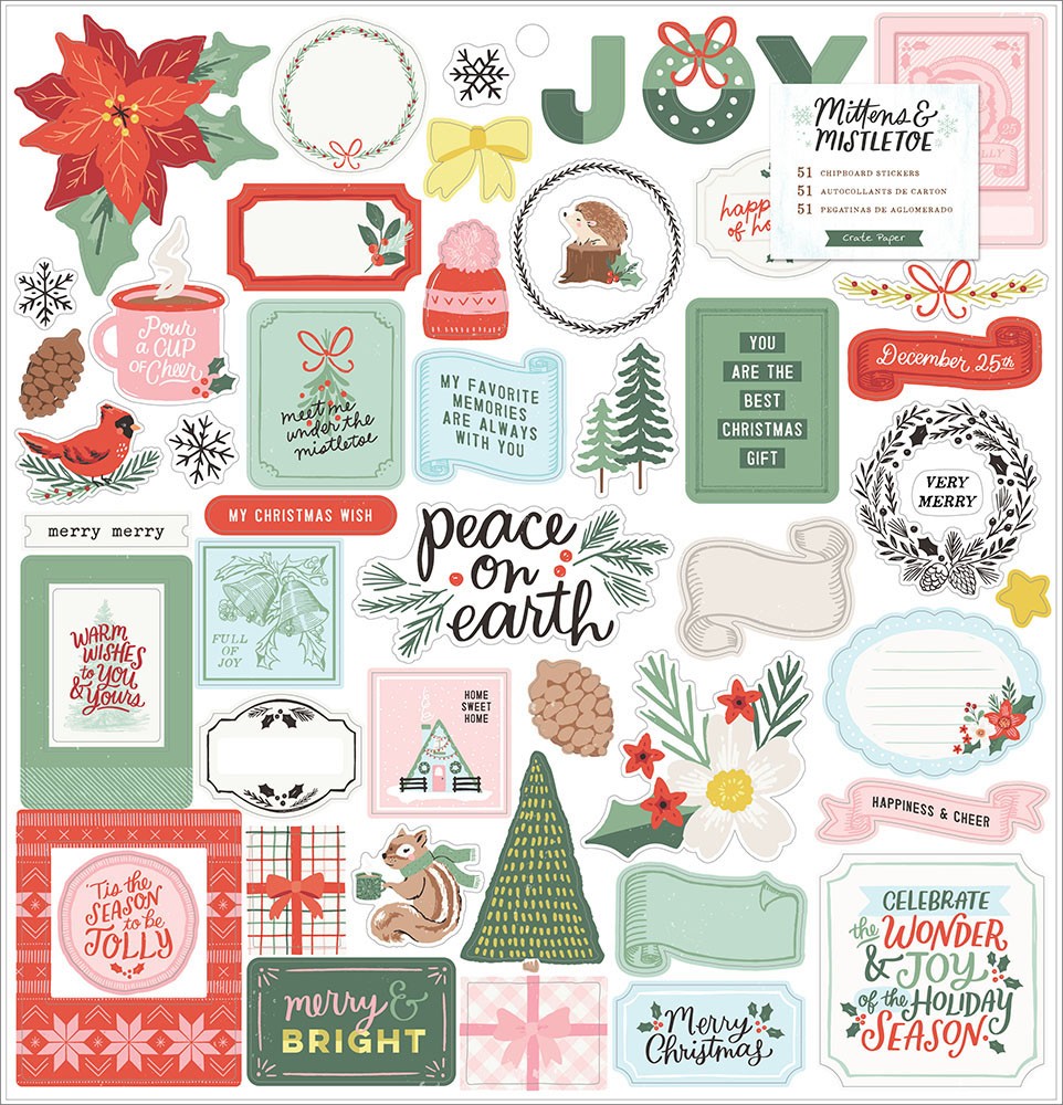 Stickers Chipboard Mittens And Mistletoe