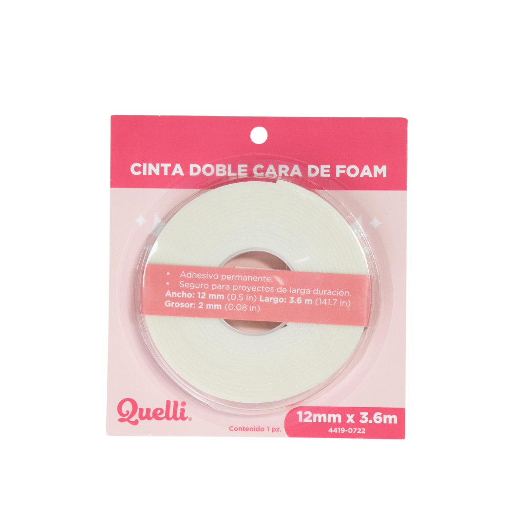 CINTA DOBLE CARA DE FOAM 12MM X 3.6MTS QUELLI 1 PIEZA