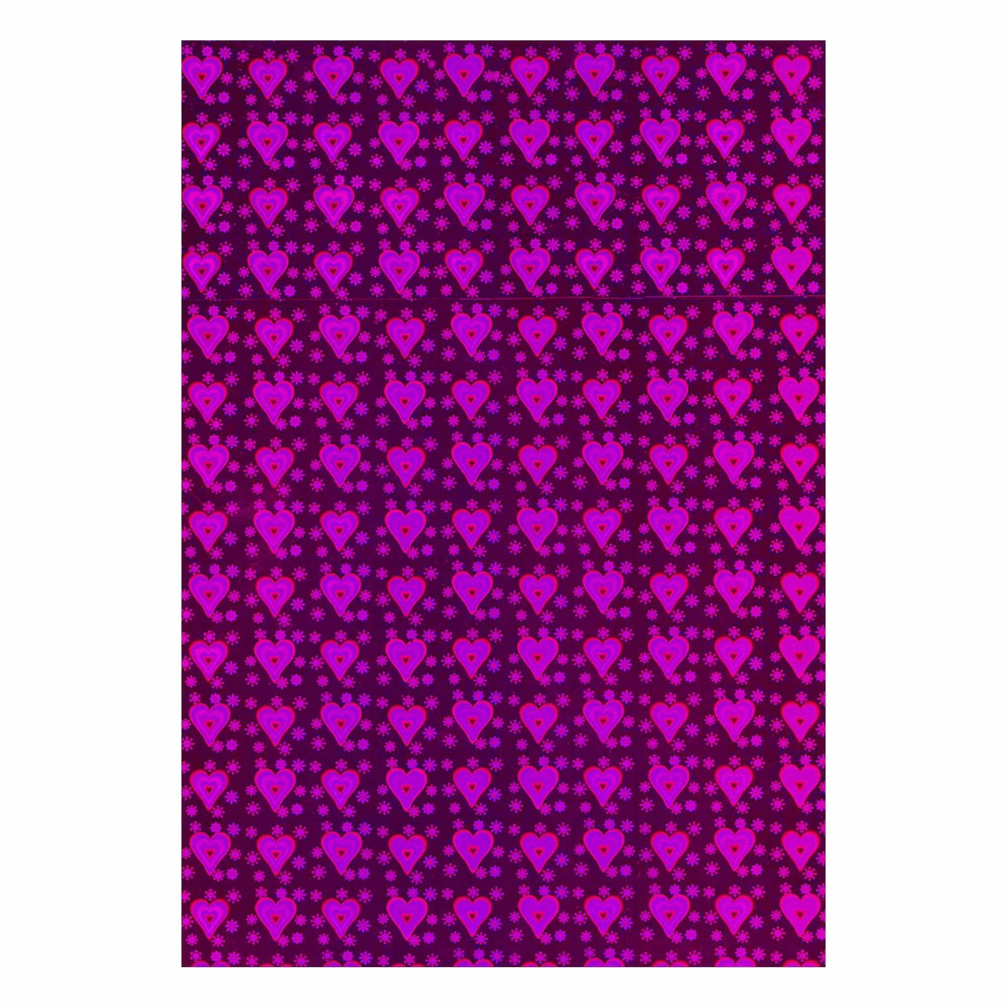 PAQUETE CARTULINA HOLOGRAFICA ROSA CORAZONES 210GR